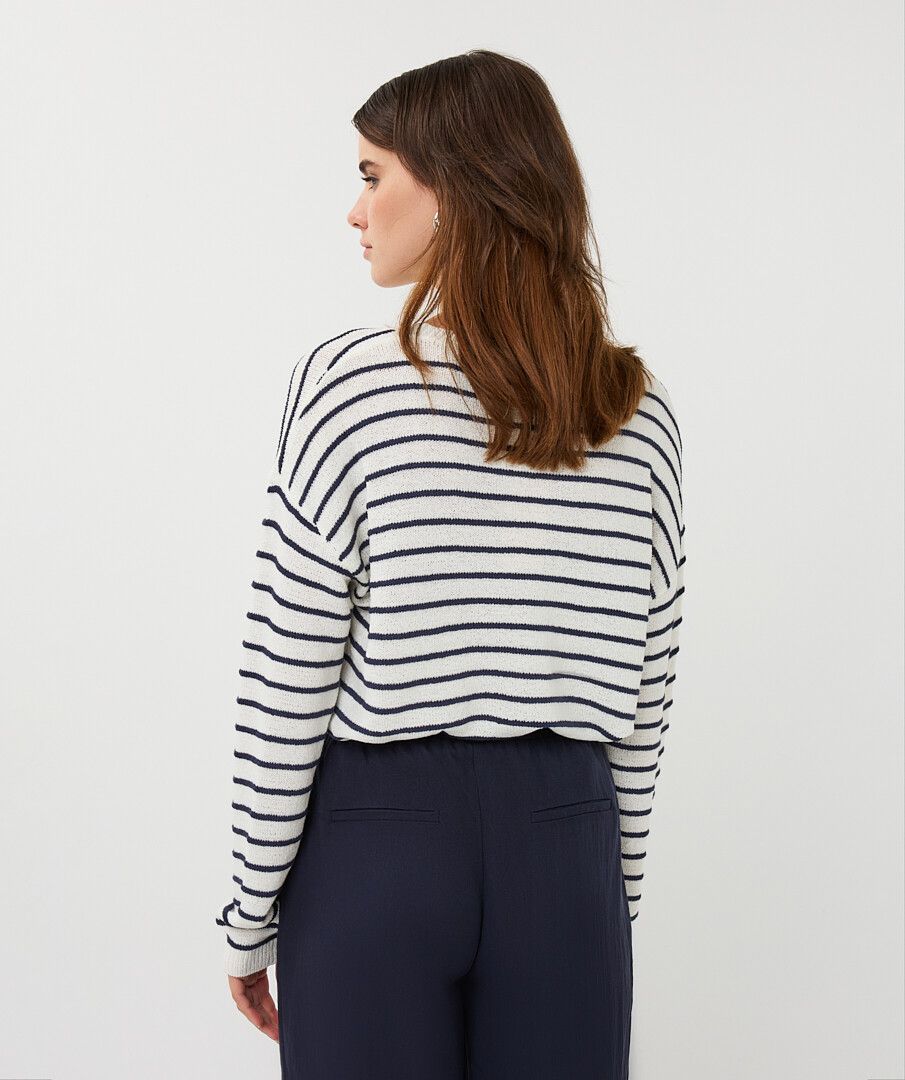 Esqualo Sweater striped slub off white navy1