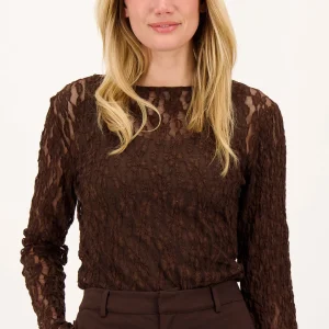 Zusss top van stretch kant met ruffle mouw